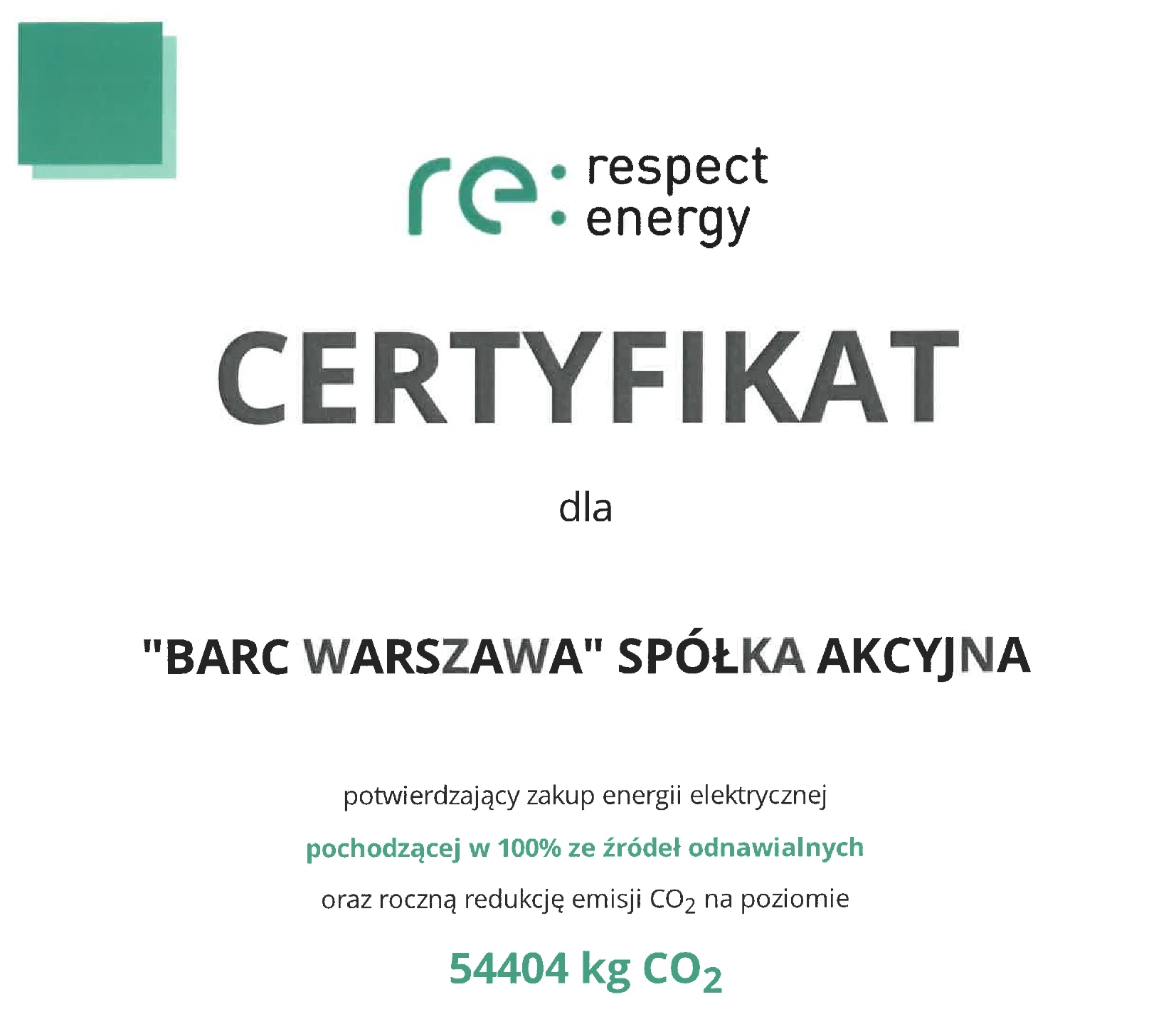 Certyfikat Respect Energy